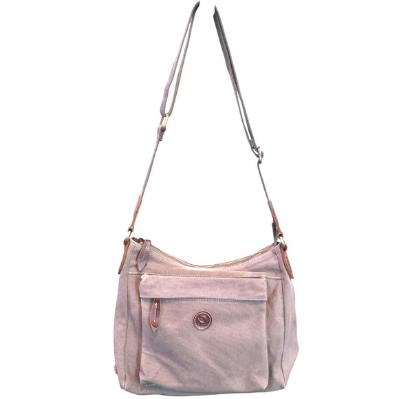 Vintage La Poet Waxed Canvas Crossbody Travel Bag Leather Accents & Weatherproof - Picture 1 of 13